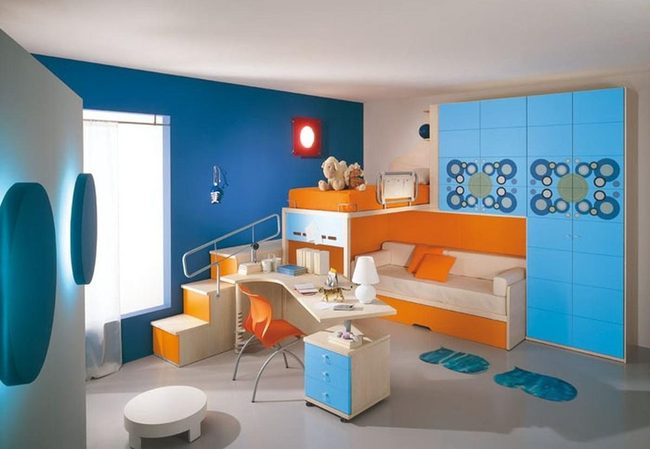 Blue-Orange Circular Bedroom Space