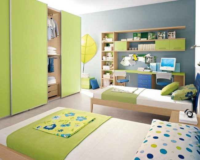 Green And Blue Twin Bedroom