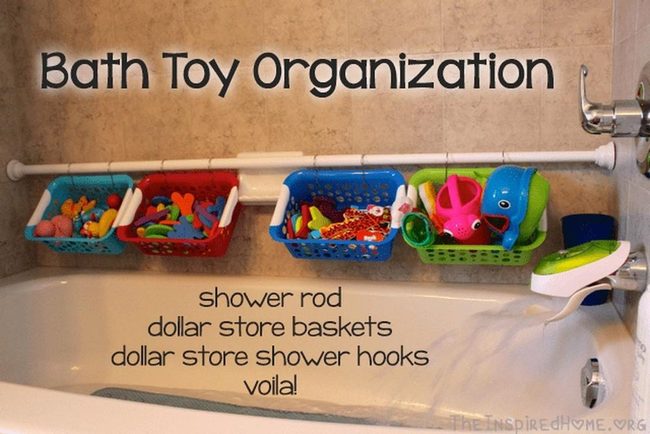 Colorful Hanging Baskets, Organized Bathroom