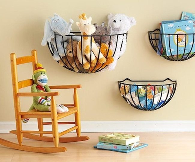 Black Wire Baskets, Stuffed Animals