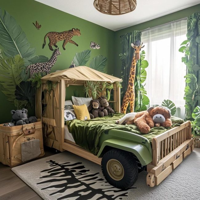 Green Walls with Safari Animal Decals