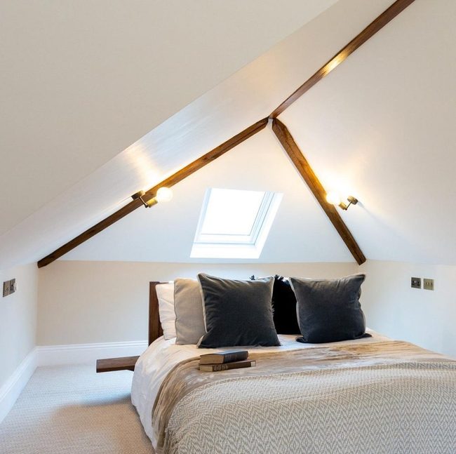Wooden Beams Sloped Ceiling