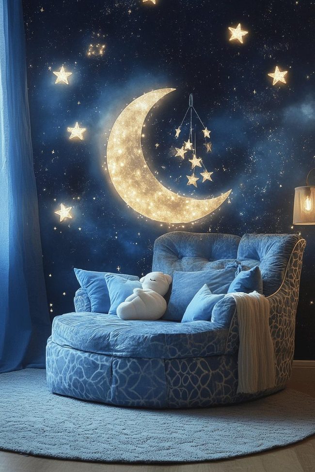 Midnight Blue Stars And Silver Glow
