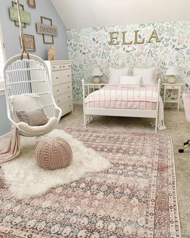 Rattan Swing Pink Bedroom