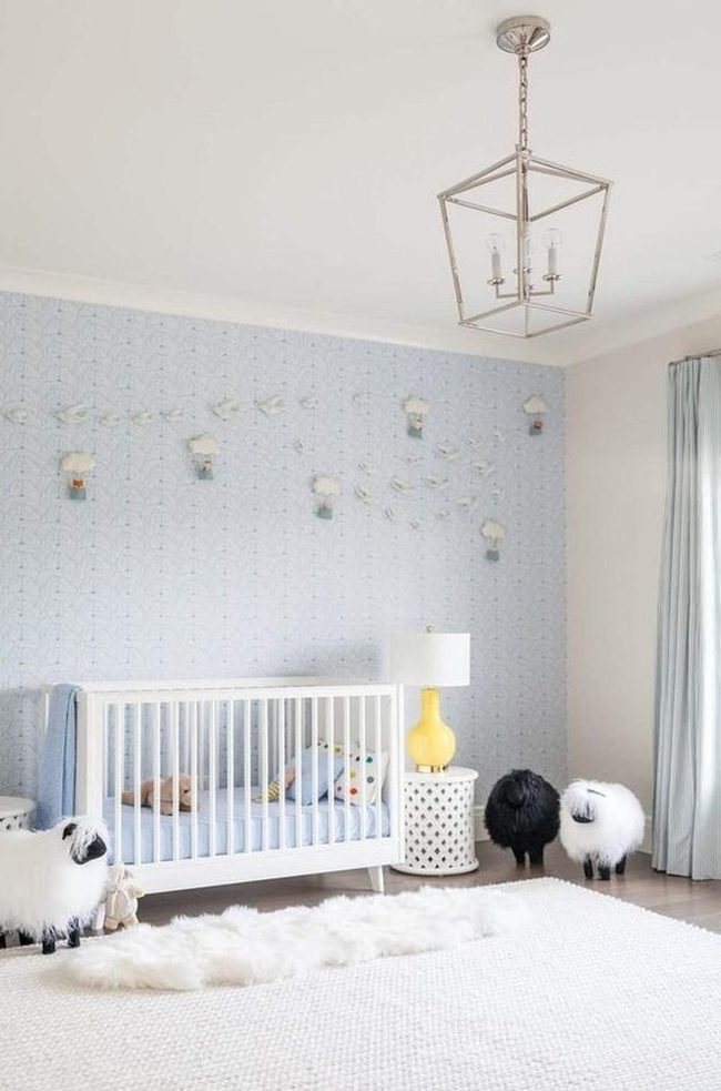 Soft Blue Nursery With Sheep