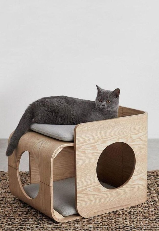Gray Cushion Wood Cat Tower