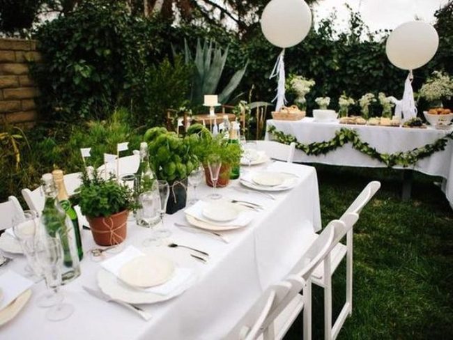 Floating White Balloons Garden Dinner