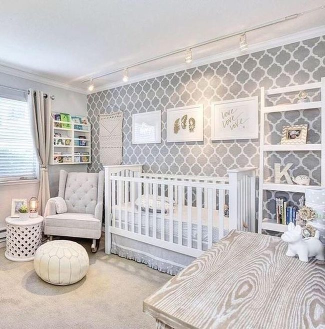White Crib Gray Walls Nursery