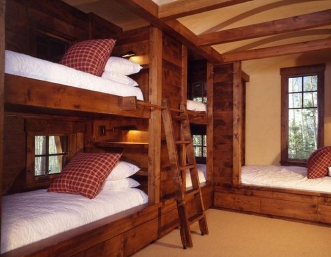 Dark-Framed Bunks, Red Plaid Accents