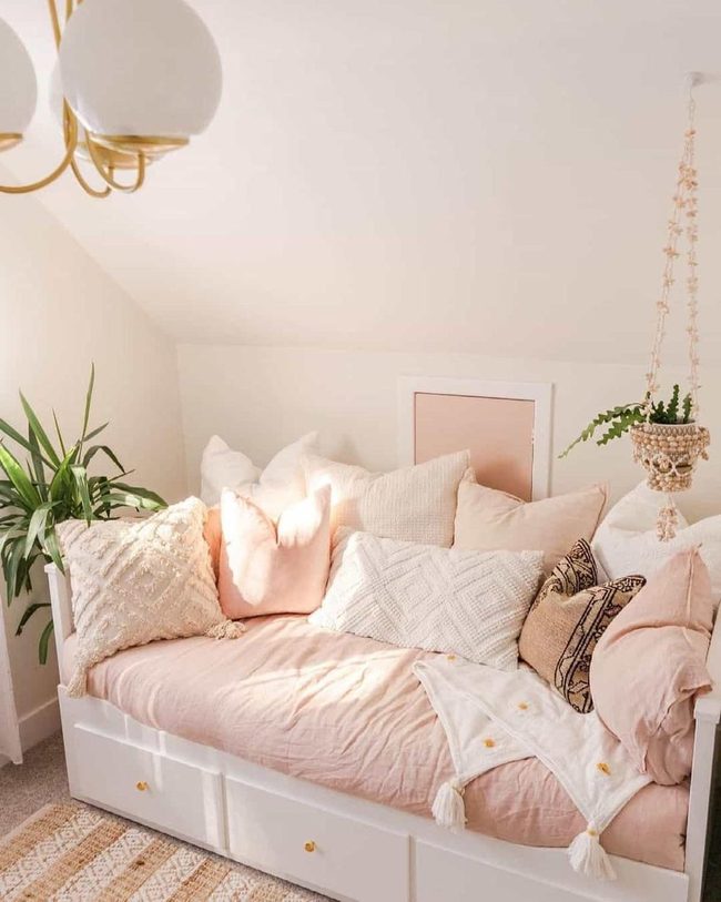 Pink Pillow Nook Under Gold Light