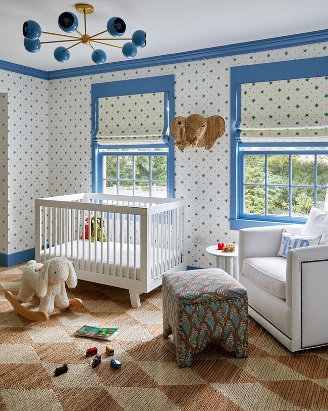 Soft Blue Nursery With Animal Patterns
