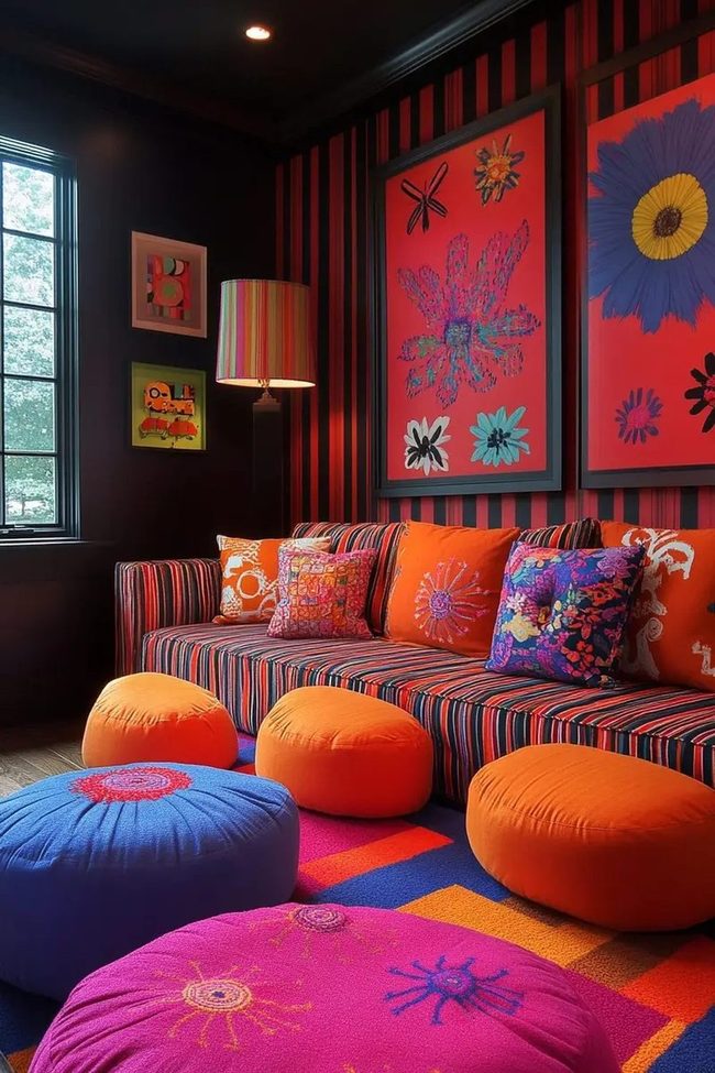 Striped Walls Meet Giant Florals