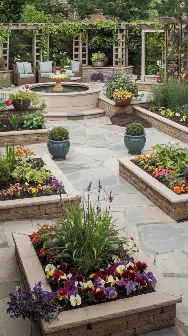 Stone Pathways Through Blooming Beds