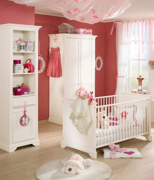 Pink Nursery, Clean White Furniture