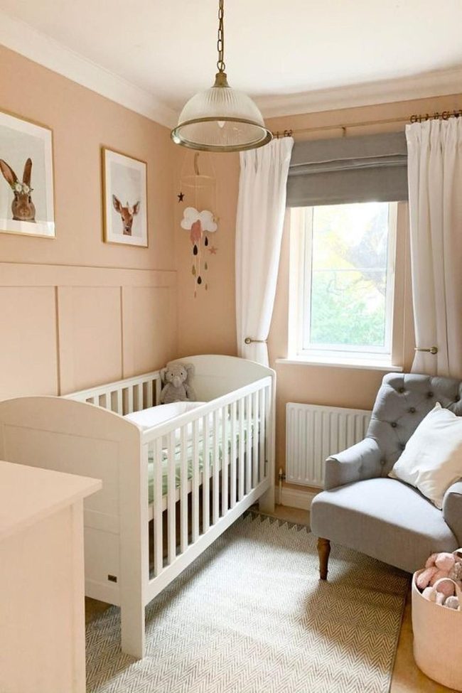 Peach Nursery With Soft Gray Accents