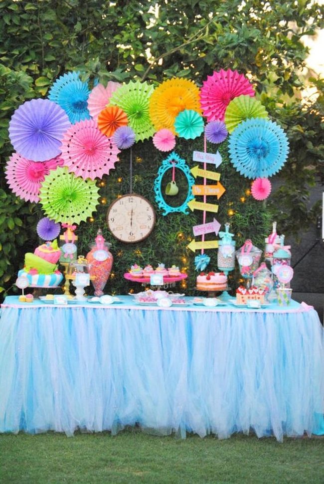 Colorful Paper Fans Party Setup
