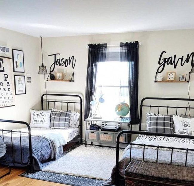 Black Metal Beds, Plaid Pillows