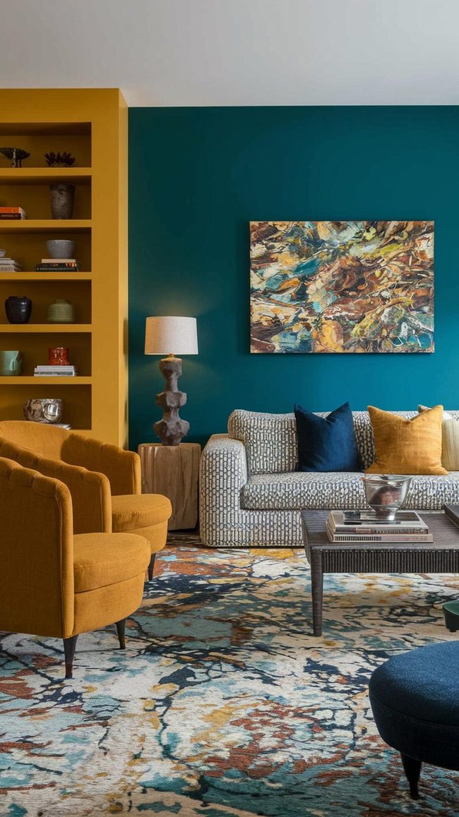 Teal Orange Mustard Color Burst