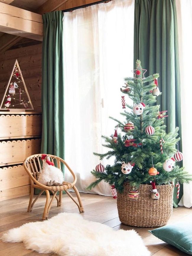 Striped Ornaments On Natural Wood