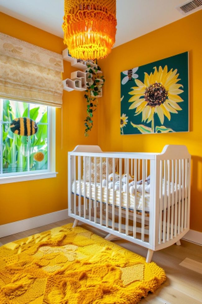 Yellow Sunflower Nursery With Bee Rug