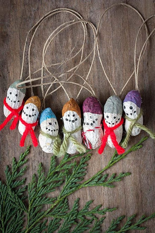 Peanut Shell Snowman Ornaments