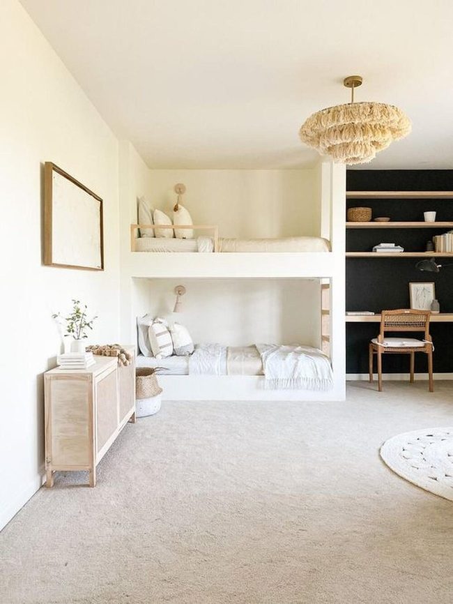White Bunk Beds, Textured Chandelier