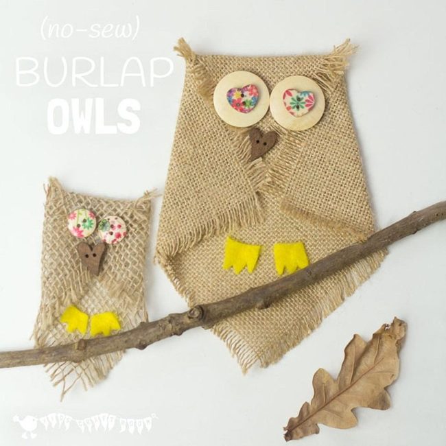 Burlap Owls With Button Eyes