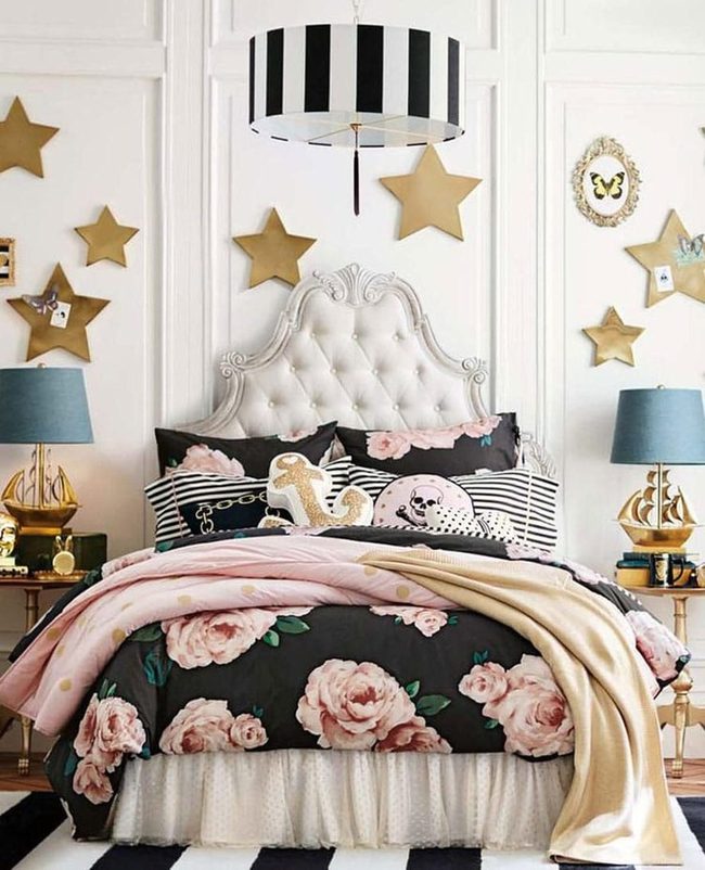 Antique Bed Meets Starry Walls