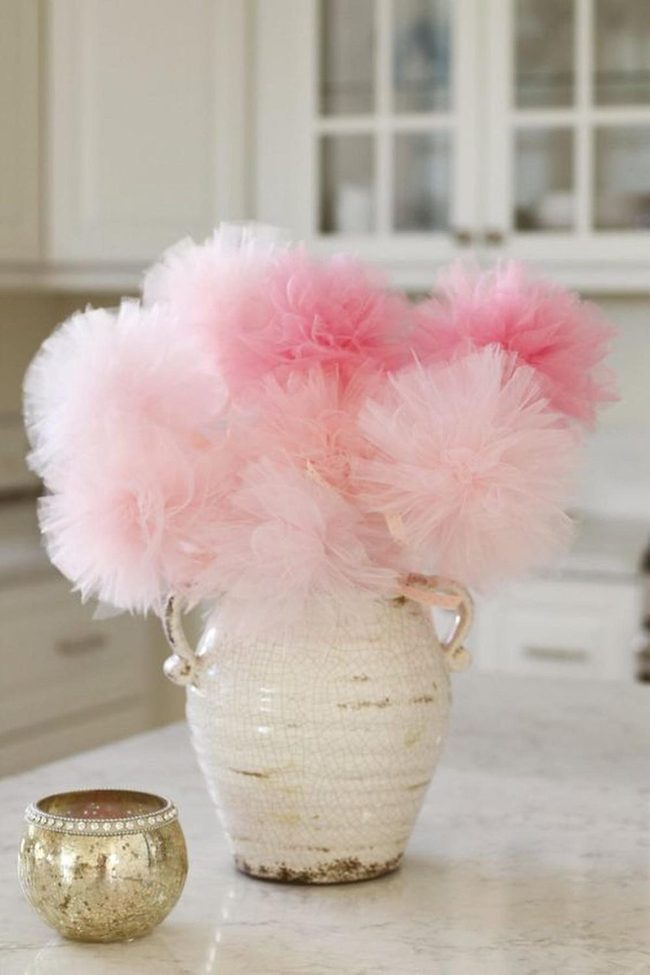 Cream Vase Pink Flowers White Kitchen