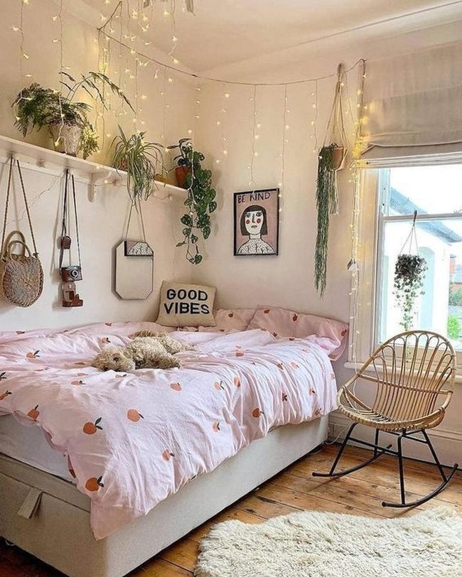 Pink Bedding, Orange Prints, Puppy Nap