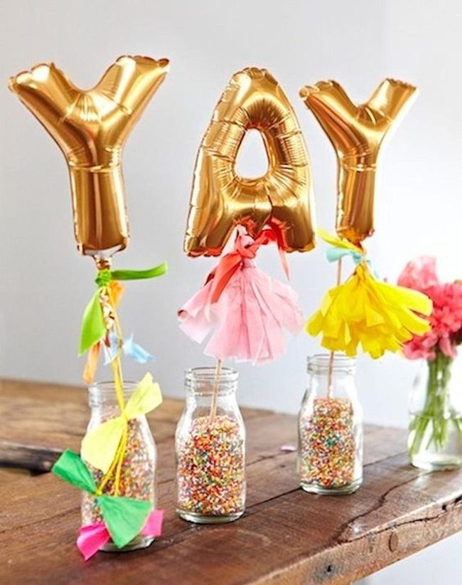 Gold Yay Balloons With Tassel Stems