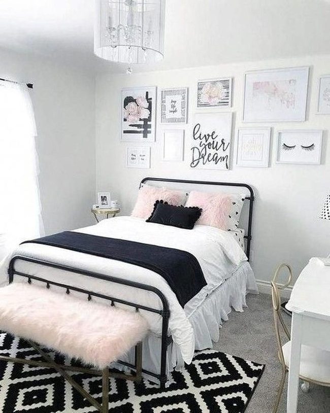 Black And White Bedroom Pink Accents