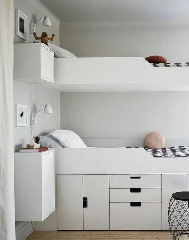 White Bunk Beds, Light Wood Floors
