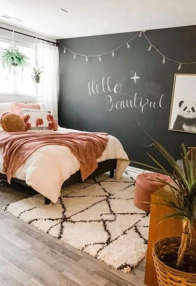Pink Bedding Meets Black Chalkboard