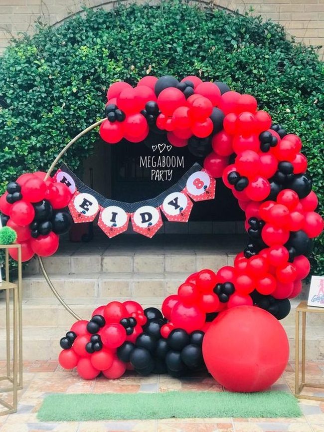 Red And Black Birthday Balloon Arch