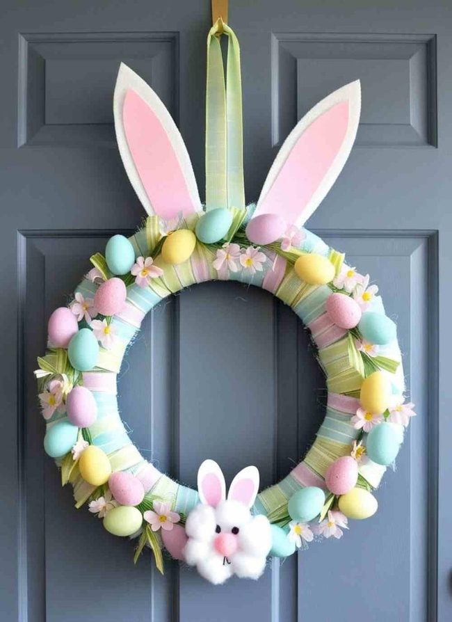 Pastel Bunny Ears Wreath