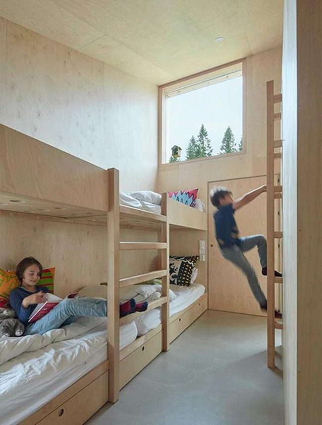 Light Wood Bunk Room With Garden Views