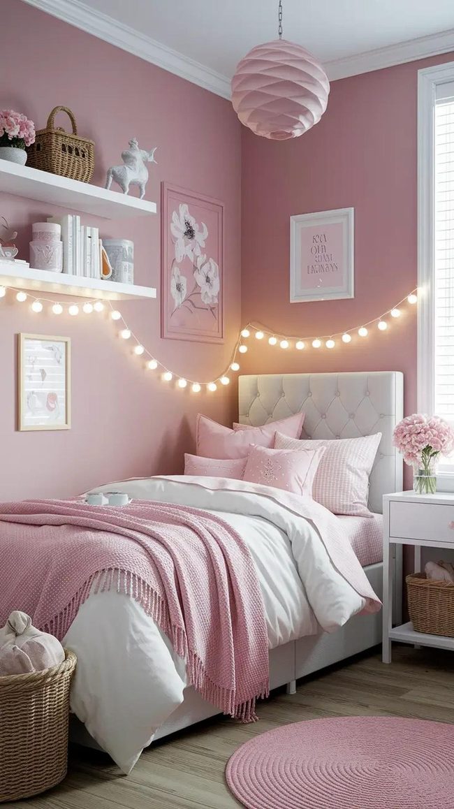 Fairy Lights Pink Bedroom Glow