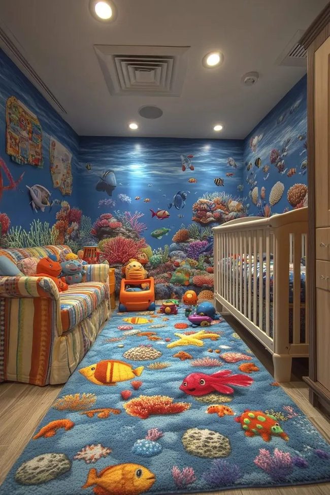 Colorful Fish Wall Bedroom