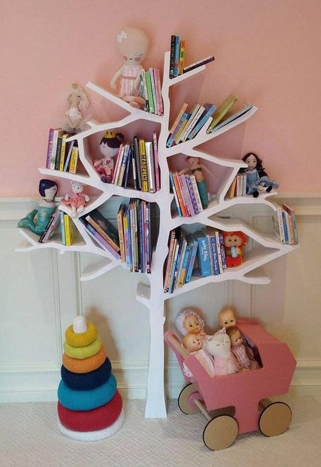 Pink Walls, White Tree Shelves, Colorful Rings