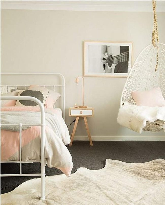 Pink Bedroom With Guitar Art