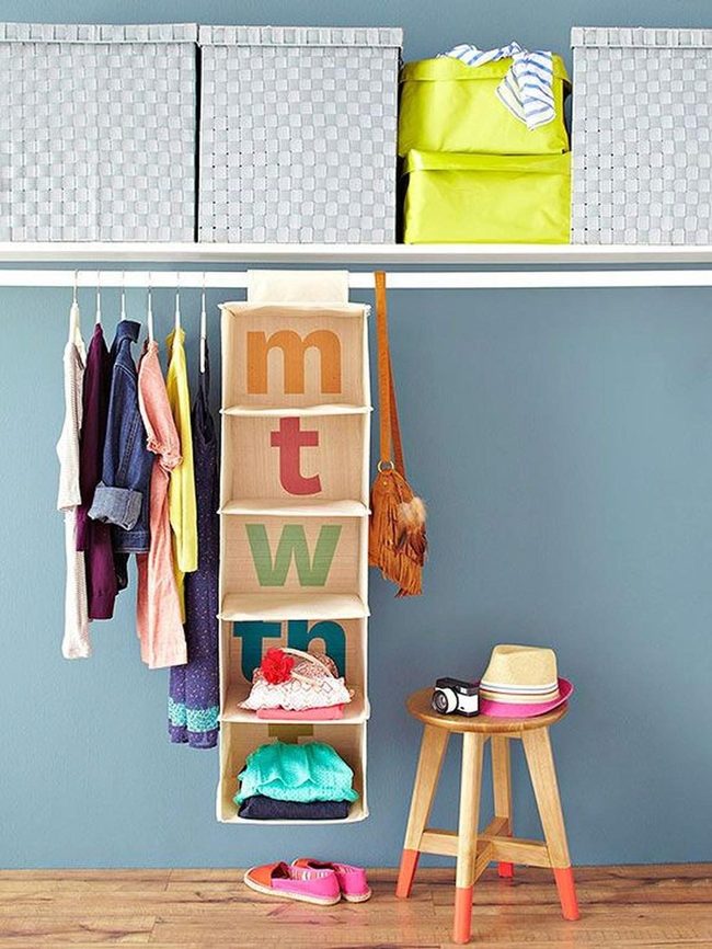 Blue Walls, Colorful Wardrobe Corner