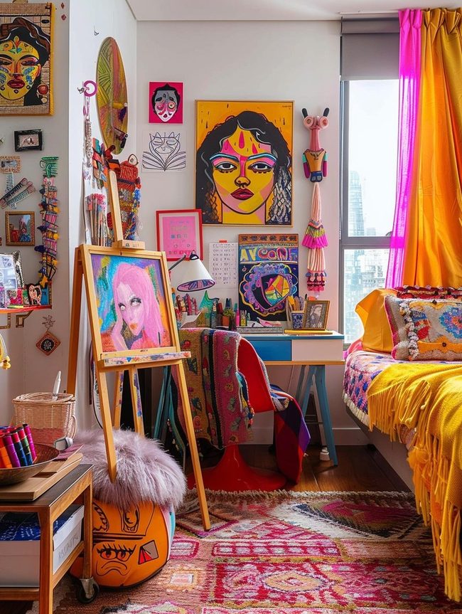 Workspace with Paint and Sketches