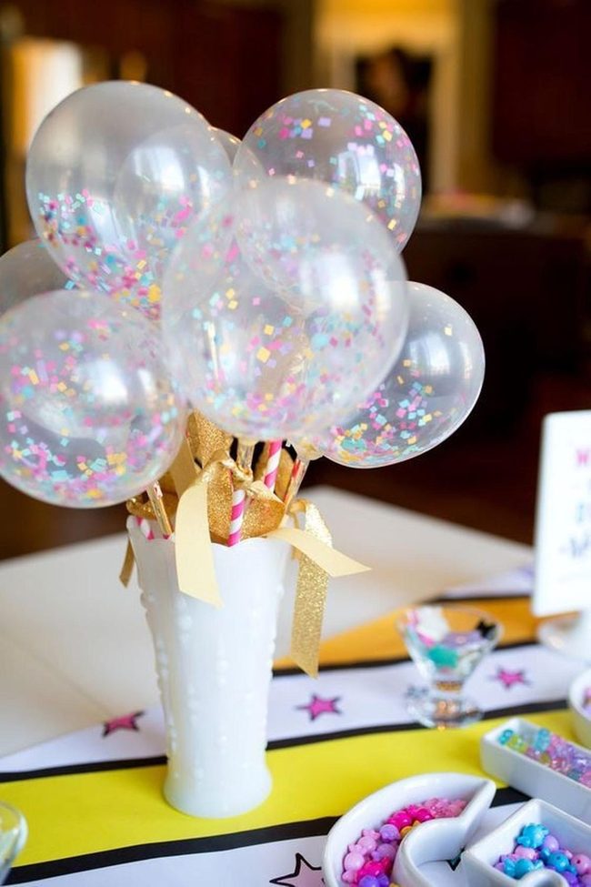 Confetti-Filled Balloons With Golden Ribbons