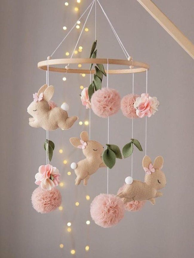 Pink Bunny Felt Mobile