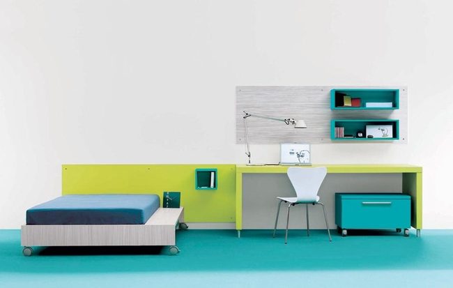Low-Platform Bed With Integrated Workspace