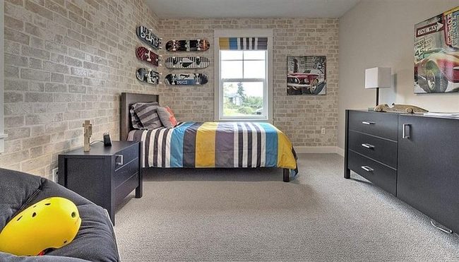 Striped Bedspread Sunlit Bedroom