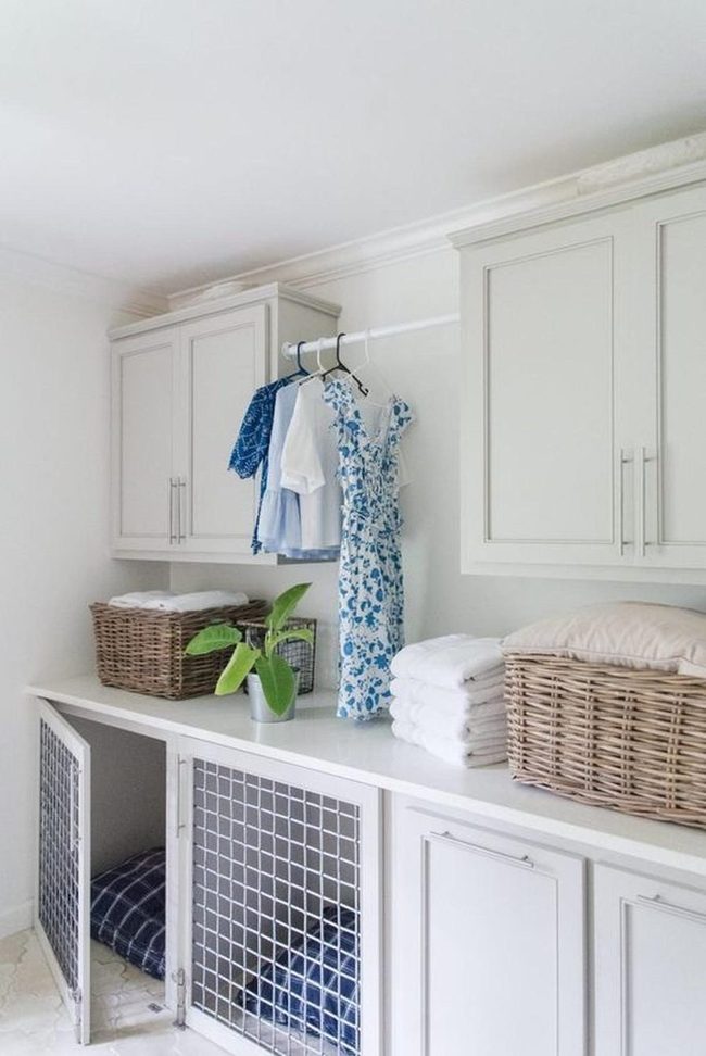 White Laundry Room With Woven Baskets