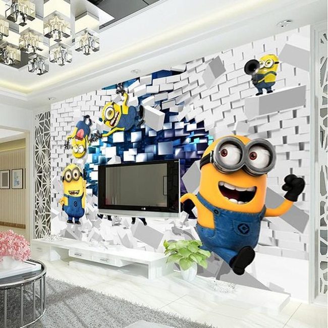Cartoon Characters Pop Through White Brick