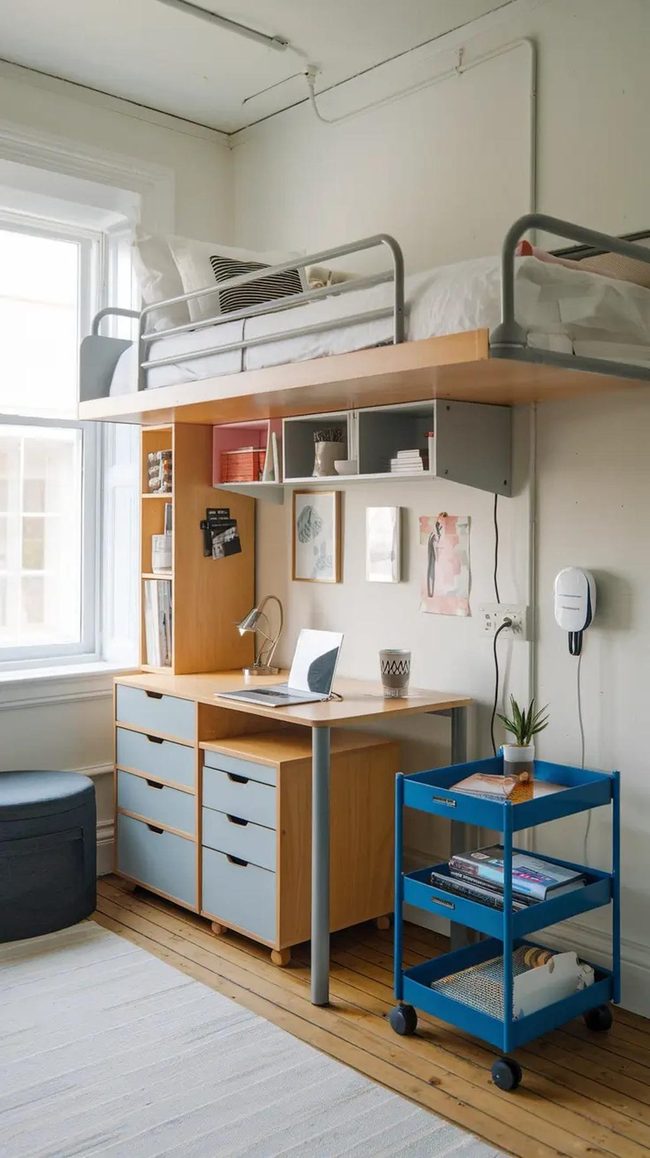 Lofted Bed Enhances Dorm Space